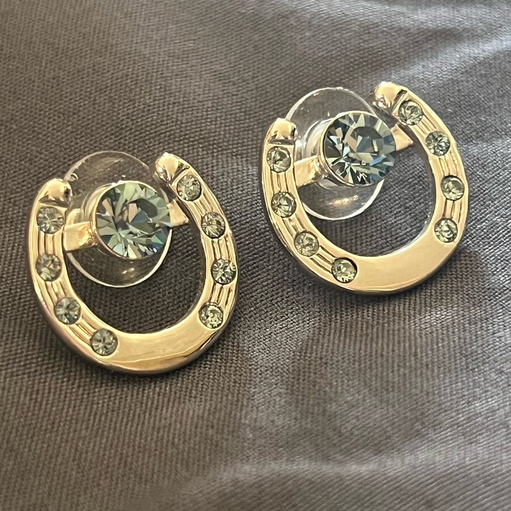 COPY - Vintage BUTLER horseshoe earrings with blue cubic zirconia
